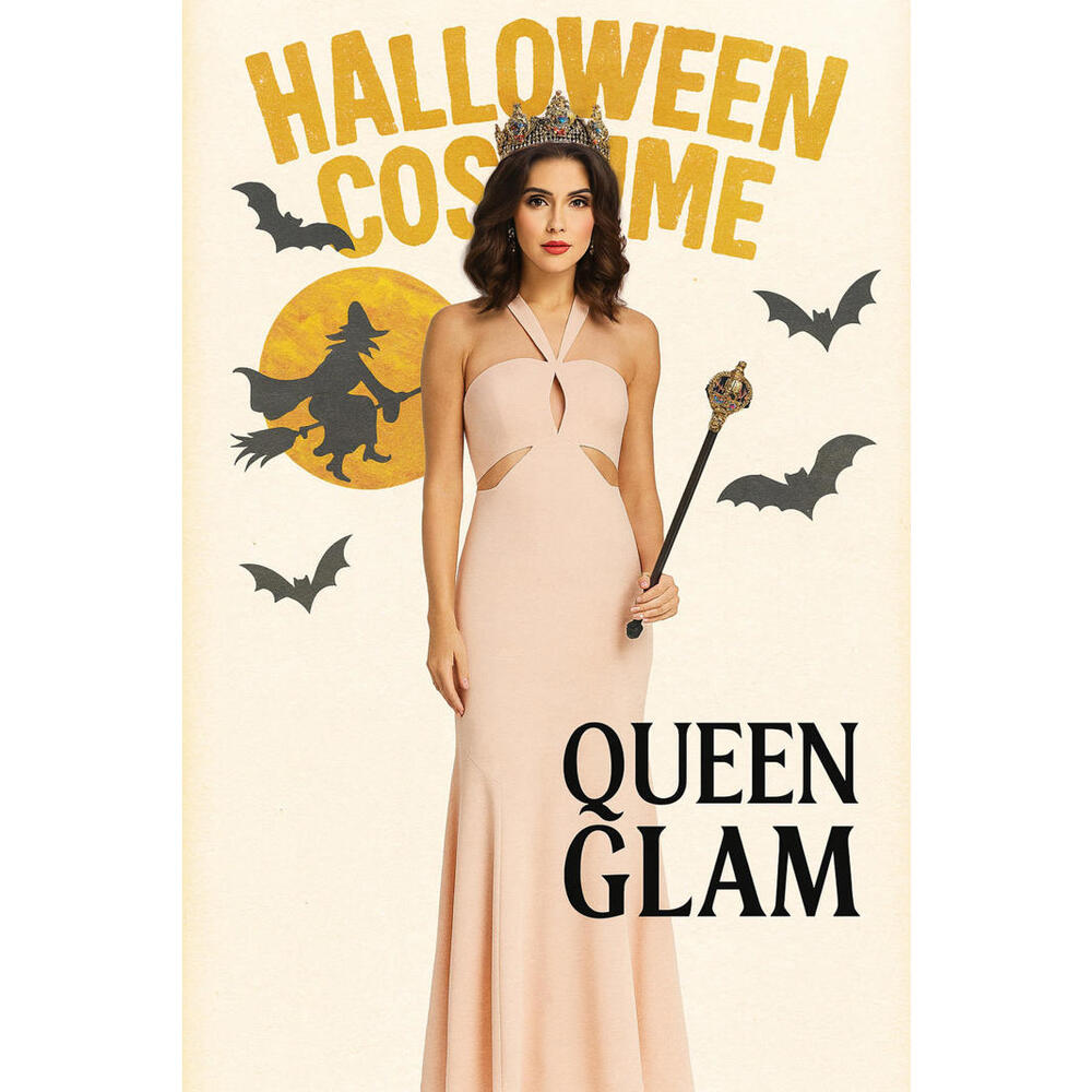 Queen Glam Elegant Blush Cutout Gown Halloween Royalty Costume Dress sz S Blush